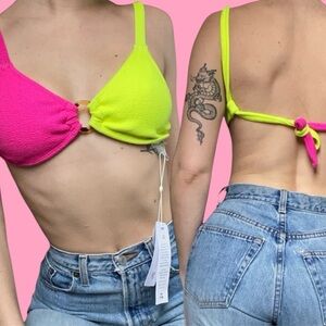 BNWT pilyq pink and green bikini top